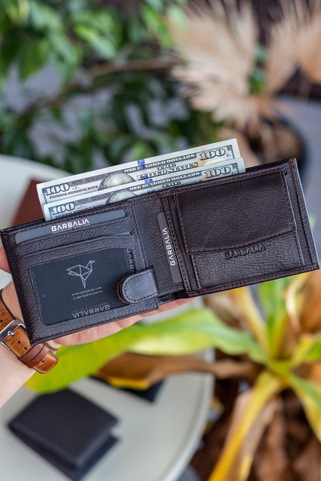 Zoozie Bags Cartera para Hombre de Piel Auténtica, Marrón con Bloqueador RFID